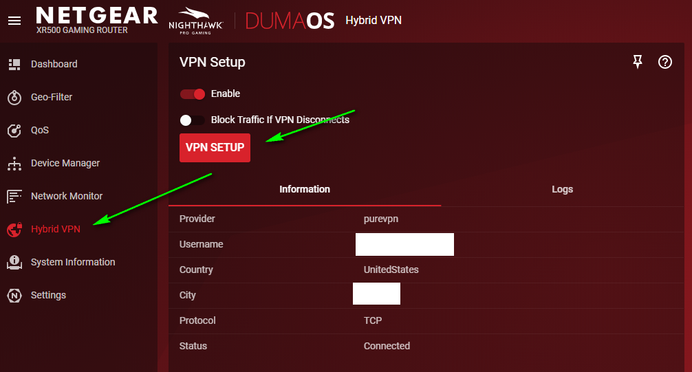 DumaOS on NETGEAR XR500 - Hybrid VPN
